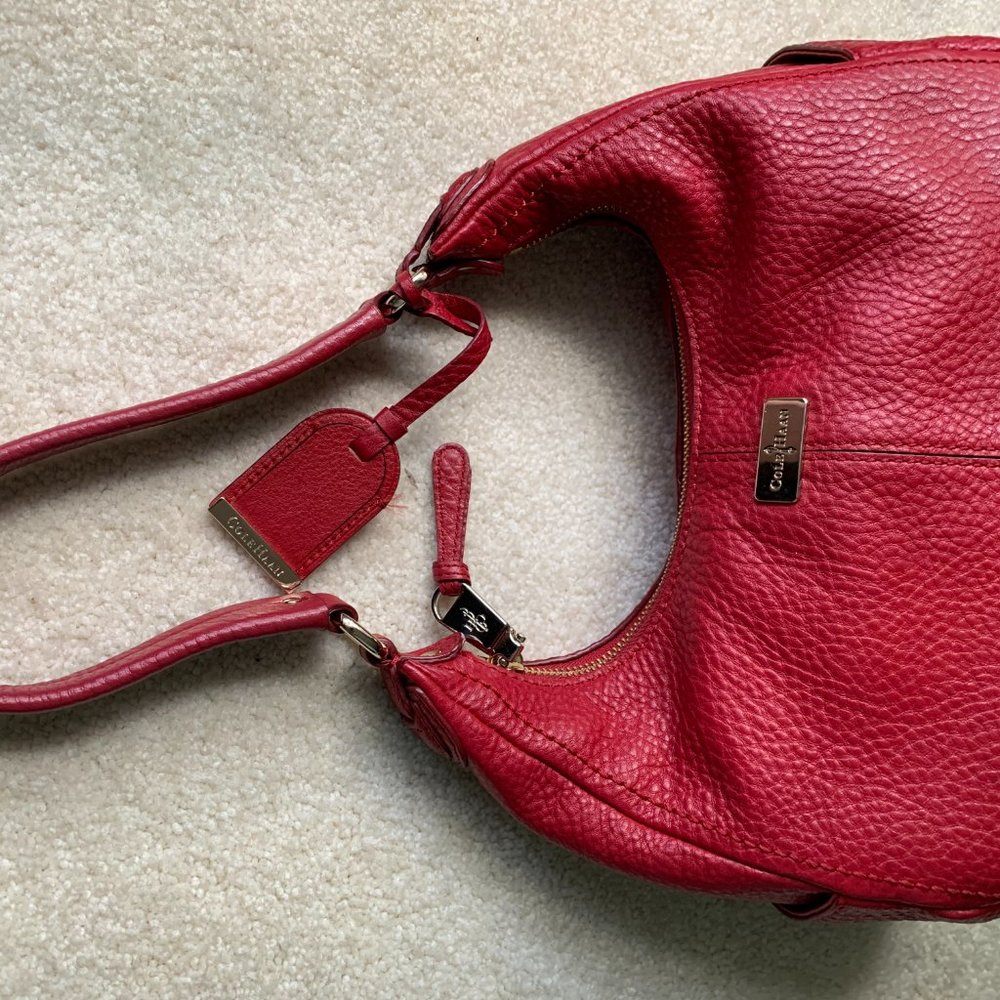 Cole Haan Red Pebble Leather Hobo Bag - Picture 2 of 6